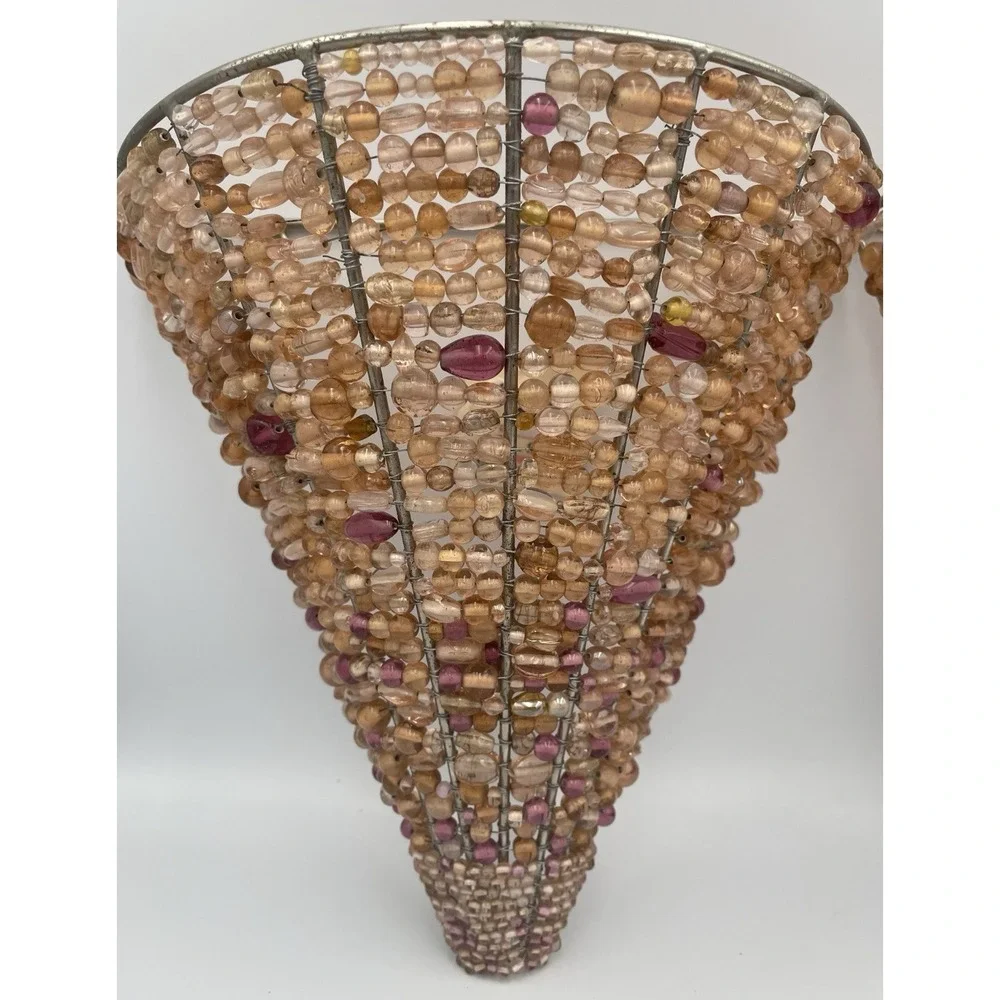 Glass Beaded Wall Sconce Candle Holders Set Of 2 MCM Boho Hollywood Regency NWT
